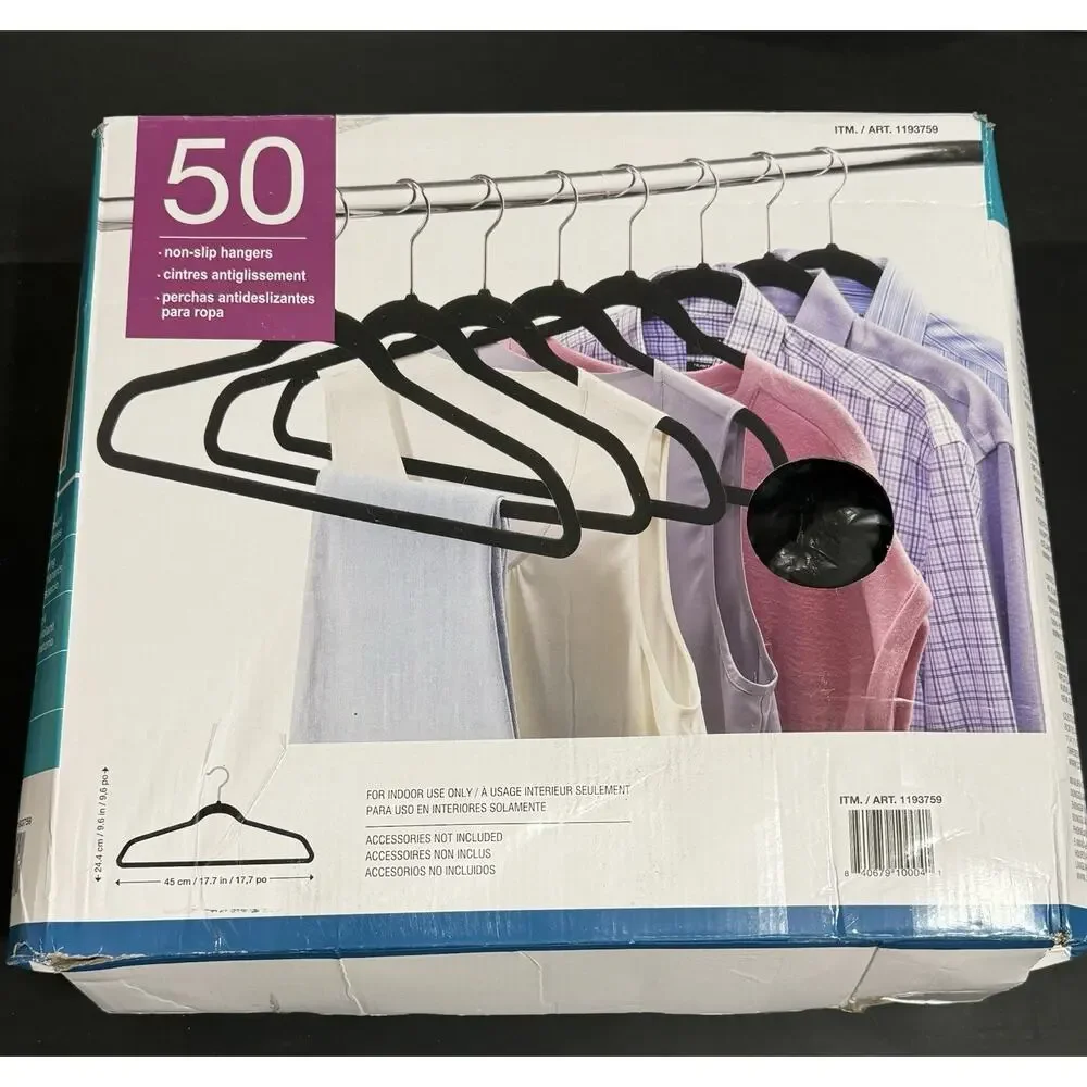 (5) Space Saving 1193759 Flocked Non-Slip Clothes Hangers - Black READ